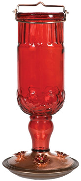 Perky-Pet 8119-2 Bird Feeder, 24 oz, 4-Port/Perch, Glass, Red, 11-1/2 in H